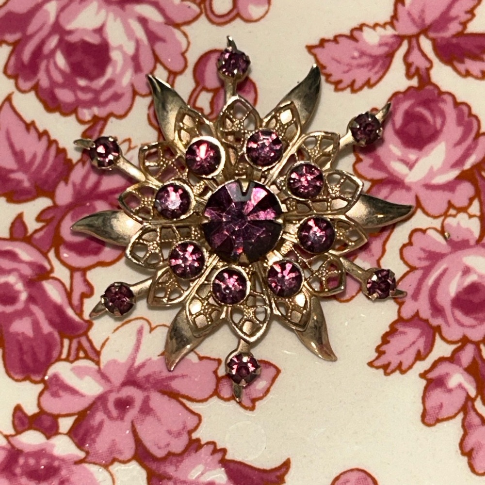 Vintage Purple and Gold Floral Brooch